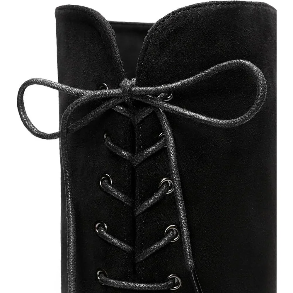 Women's Black Textile Over The Knee High Low Block Heel Pointed Toe Riding Boots